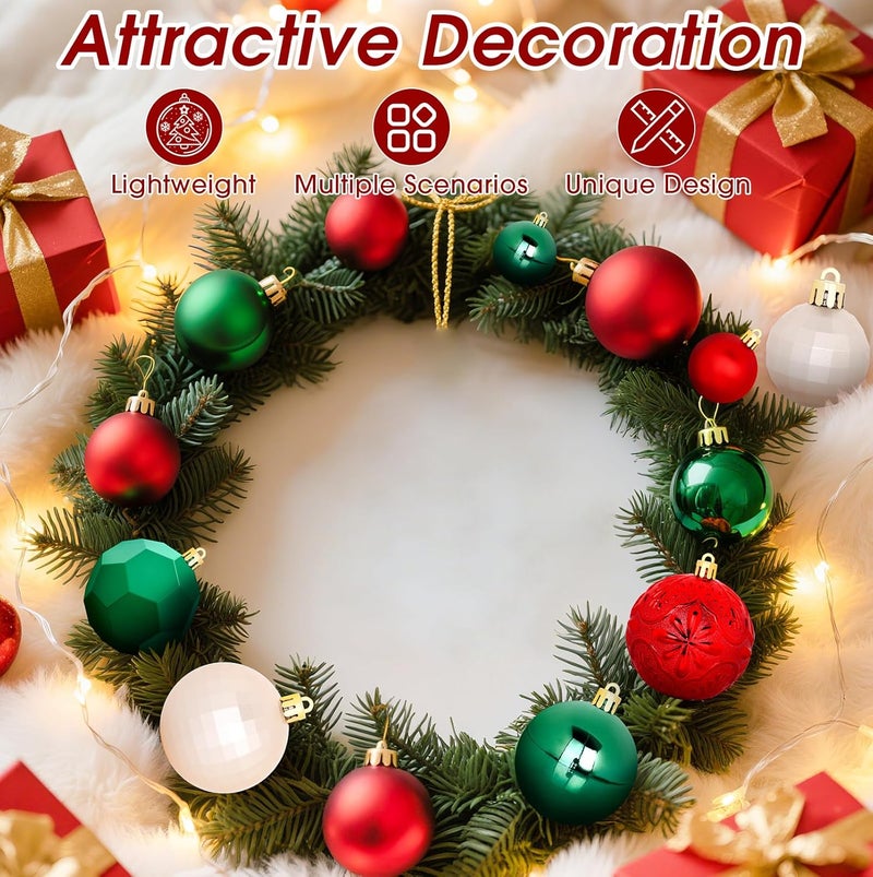 TranquilBliss 50 Pcs Christmas Ornaments Set with Strings, Christmas Ball Ornaments Set with Hanging Strings, Shatterproof Christmas Decorations Ornaments for Xmas Tree (Red and Green) - Image 4
